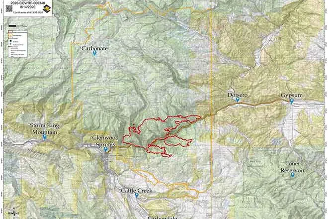 MAP 6xJ1 Grizzly Creek Fire perimeter as of August 14, 2020 MAP Grizzly Creek Fire perimeter as of August 14, 2020