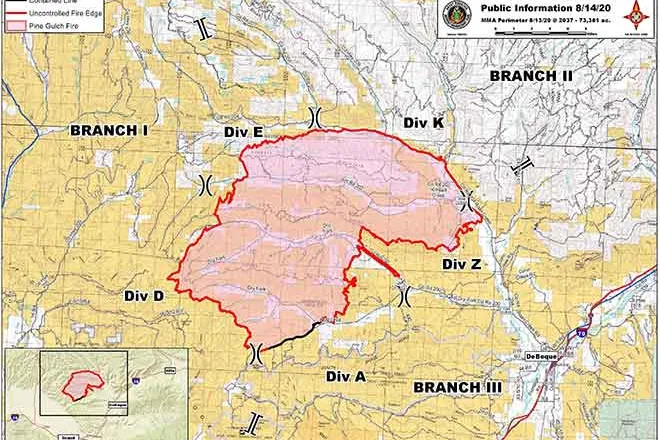 MAP 6xJ1 Pine Gulch Fire perimeter as of August 14, 2020 MAP Pine Gulch Fire perimeter as of August 14, 2020