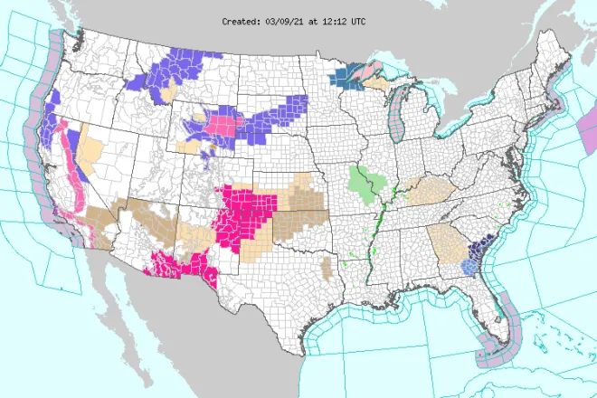 MAP National weather alerts for March 9, 2021 - NWS MAP National weather alerts for March 9, 2021 - NWS