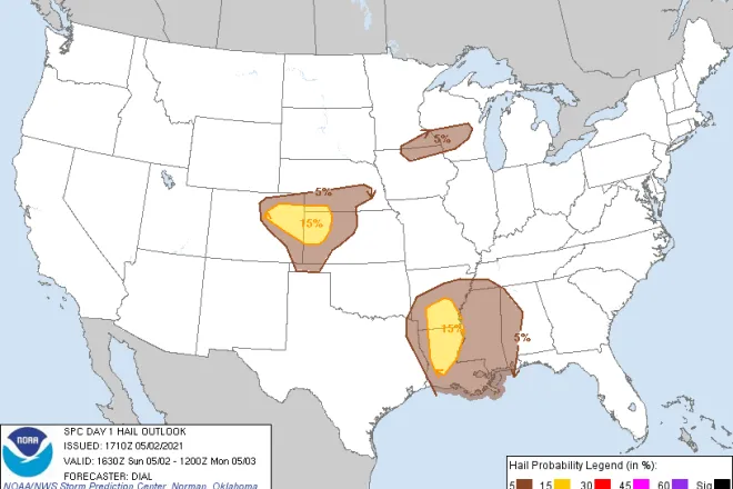 MAP Hail risk for May 2, 2021 - NWS