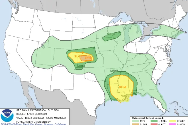MAP Thunderstorm risk for May 2, 2021 - NWS MAP Thunderstorm risk for May 2, 2021 - NWS