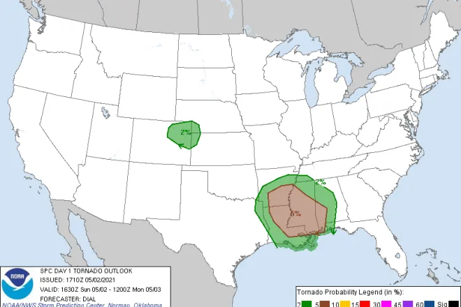 MAP Tornado risk for May 2, 2021 - NWS MAP Tornado risk for May 2, 2021 - NWS