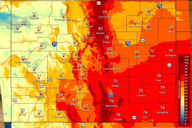 MAP Maximum wind gusts for December 15, 2021 - NWS MAP Maximum wind gusts for December 15, 2021 - NWS