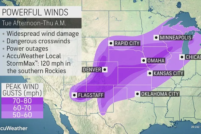 MAP Powerful winds expected across the central United States through December 16, 2021 - AccuWeather