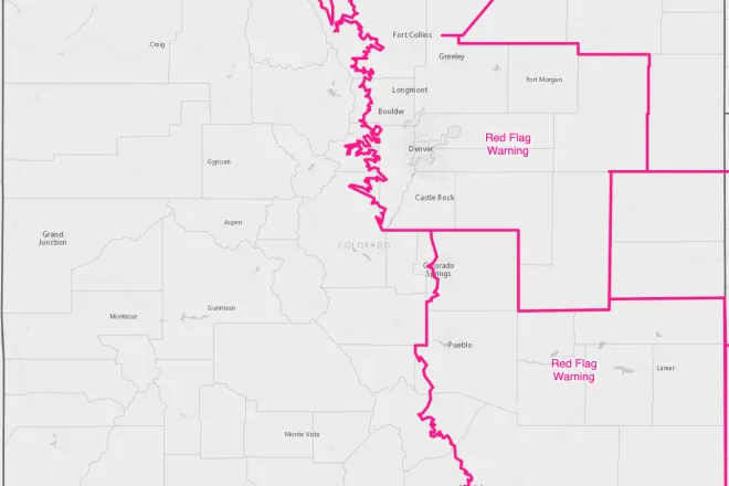 MAP Red flag warning for much of eastern Colorado December 15, 2021 - NWS MAP Red flag warning for much of eastern Colorado December 15, 2021 - NWS