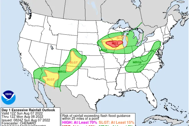 MAP United States excessive rainfall outlook for August 7, 2022 - NWS MAP United States excessive rainfall outlook for August 7, 2022 - NWS