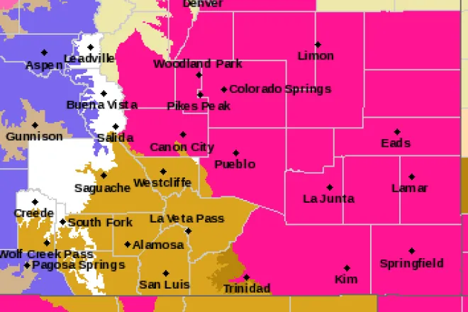 MAP Red flag and high wind warnings for southeast Colorado and the San Luis Valley April 3, 2023 - NWS