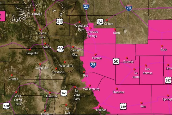 MAP Red flag warning for southeast Colordao for April 4, 2024 - NWS