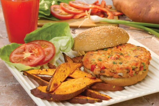 PICT RECIPE Salmon Burgers and Sweet Potato Oven Fries - USDA PICT RECIPE Salmon Burgers and Sweet Potato Oven Fries - USDA