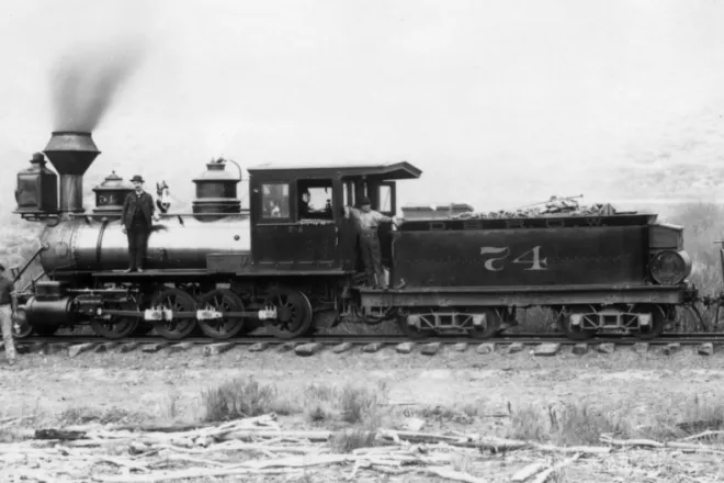 PICT A narrow-gauge locomotive of the Denver & Rio Grande Western Railway pictured in 1889. Denver Public Library Special Collections, Z-202