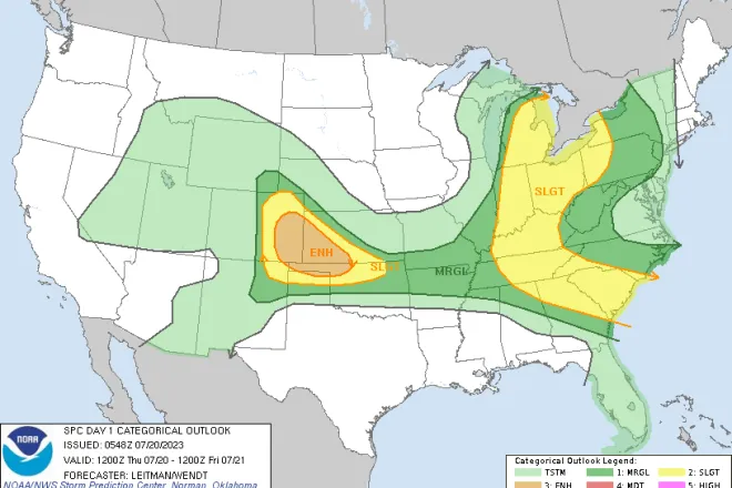 MAP Thunderstorm risk across the lower 48 states for July 20, 2023 - Storm Prediction Center MAP Thunderstorm risk across the lower 48 states for July 20, 2023 - Storm Prediction Center