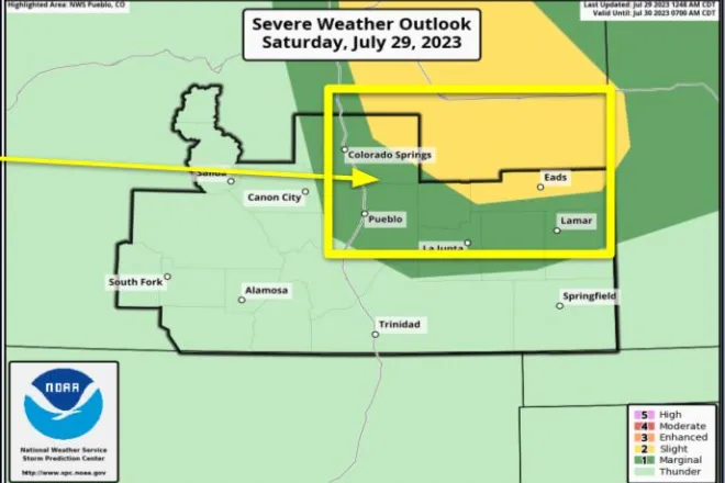 MAP Severe weather potential in southeast Colorado for July 29, 2023 - NWS MAP Severe weather potential in southeast Colorado for July 29, 2023 - NWS