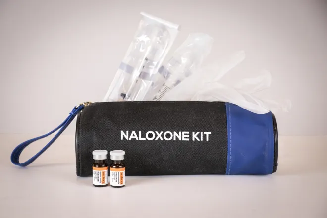 Naloxone (NARCAN) emergency kit for for treating opioid overdoses