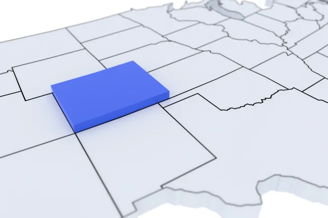 Graphic of a portion of the United States, with Colorado elevated above the surface.
