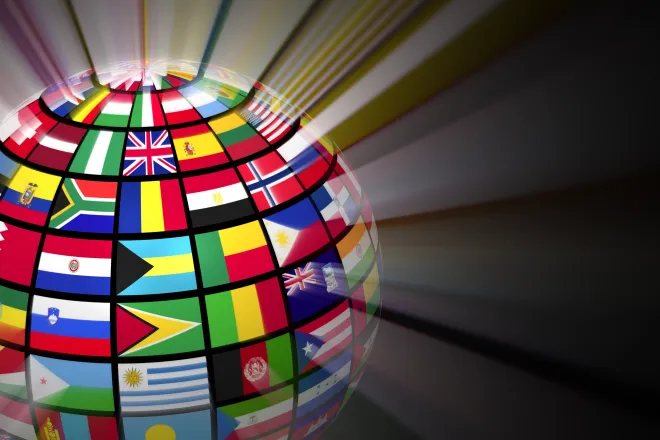 Image of a globe created with flags of countries