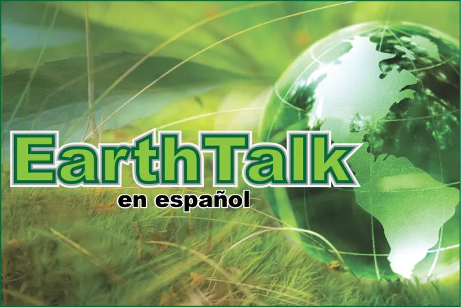 Title card for the EarthTalk en espanol environmental column showing a green glass globe.