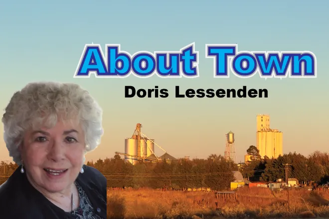 Title card for the About Town column by Doris Lessenden