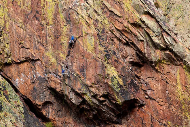 Rock climber at Eldorado State Park in Colorado