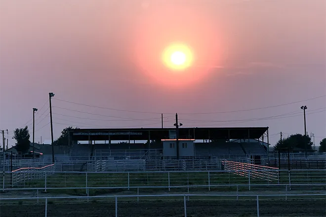 PROMO 660 x 440 Miscellaneous - Kiowa County Fairgrounds Grandstand Smoky Sunset - Chris Sorensen PROMO 660 x 440 Miscellaneous - Kiowa County Fairgrounds Grandstand Smoky Sunset - Chris Sorensen