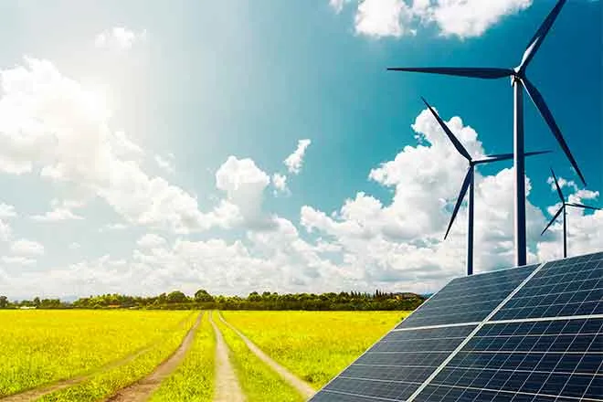 64J Energy - Solar Panel Wind Turbine Field Agriculture Farm - iStock - undefined underfined Energy - Solar Panel Wind Turbine Field Agriculture Farm - iStock - undefined underfined