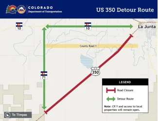 MAP US 350 Detour Map in Otero County