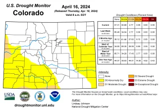 Colorado drought map for April 16, 2024.