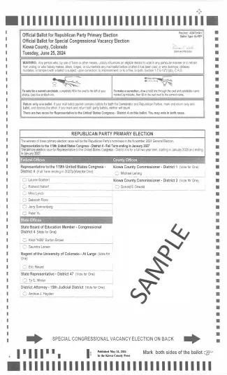 2024 Kiowa County Primary Election Ballot - Page 2.