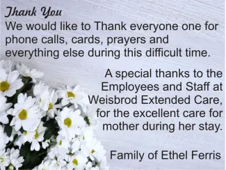 Thank you note from the family of Ethel Ferris