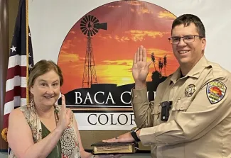 Keagan Gonzales being sworn in as Baca County Undersheriff. Keagan Gonzales being sworn in as Baca County Undersheriff.