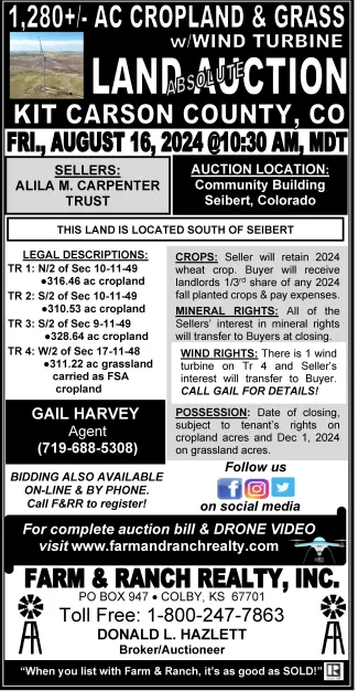 Advertisement for land auction.