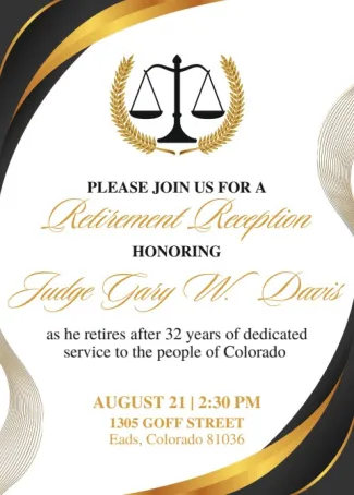 Invitation to a retirement ceremony for Judge Gary W. Davis