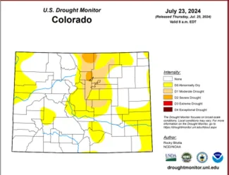 Map of Colorado drought conditions as of July 23, 2024