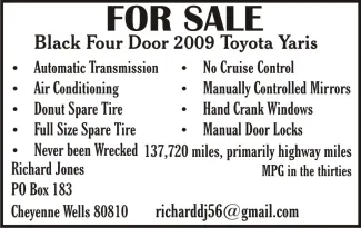 Advertisement for a vehicle for sale