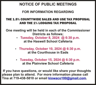 Notice of public meetings in Kiowa County, Colorado