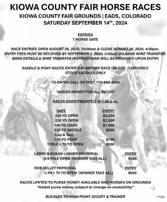 Poster for horse racing at the Kiowa County Fair