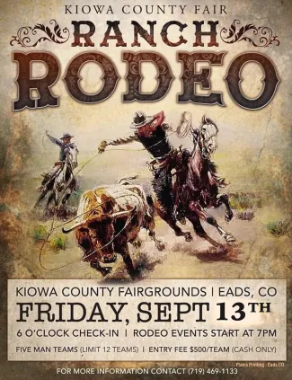 Poster for a ranch rodeo September 13, 2024, during the Kiowa County Fair in Eads, Colorado.