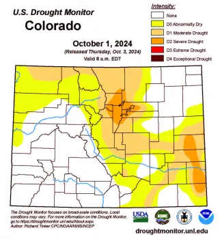 Colorado drought conditions as of October 1, 2024 Map of Colorado drought conditions as of October 1, 2024