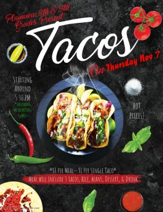 Advertisement for a community taco dinner