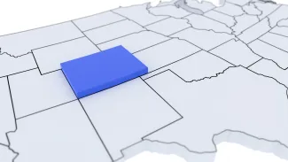 PROMO HIRES Map - Colorado State 3D - iStock - JosephJacobs Graphic of a portion of the United States, with Colorado elevated above the surface.