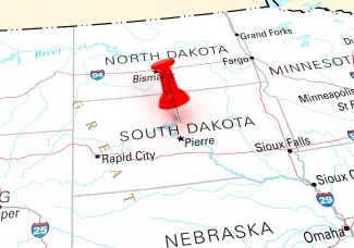 PROMO HIRES Map - South Dakota State Map - iStock - klenger Map of the state of South Dakota, showing portions of surrounding states