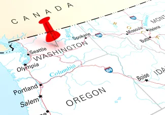 Map of the state of Washington, showing portions of surrounding states