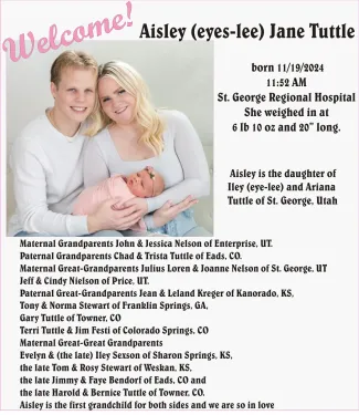 Birth Announcement for Aisley Jane Tuttle