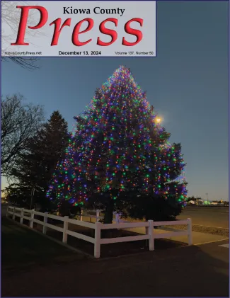 Photo of the week from the December 13, 2024, edition of the Kiowa County Press in Eads, Colorado -  Decorated Christmas tree in Eads - Chris Sorensen.