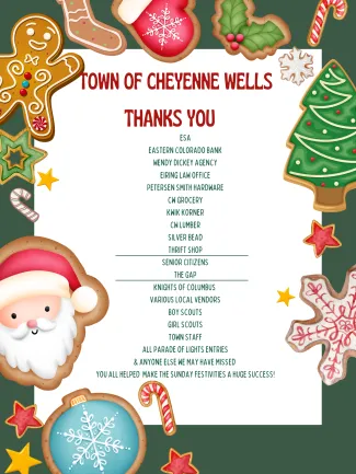 Thank you note from the town of Cheyenne Wells