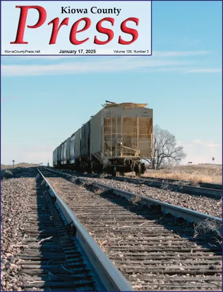 Photo of the week from the January 17, 2025, edition of the Kiowa County Press in Eads, Colorado -  Rail cars on tracks near Chivington in Kiowa County - Chris Sorensen.