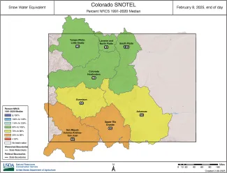 Colorado river basin snow water equivalent as of February 8, 2025 - USDA-NRCS Map of Colorado river basin snow water equivalent as of February 8, 2025 - USDA-NRCS