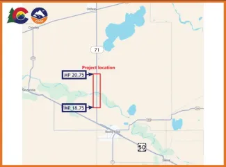 Map of road widening project in Otero County, Colorado. Map of road widening project in Otero County, Colorado.