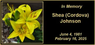 Memorial photo for Shea L. (Cordova) Johnson Memorial photo for Shea L. (Cordova) Johnson