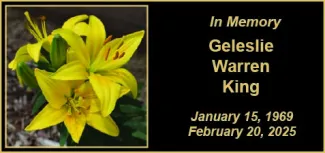 Memorial photo for Geleslie Warren King Memorial photo for Geleslie Warren King