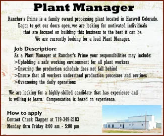 Help wanted advertisement for a plant manager